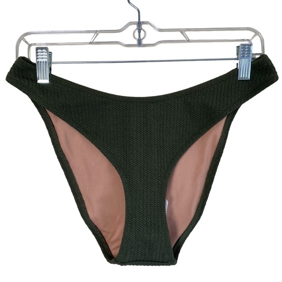 NWT J.Crew Olive Green Scrunchie Textured Curved Waist Cheeky Bikini Bottom Sz M - Picture 2 of 16